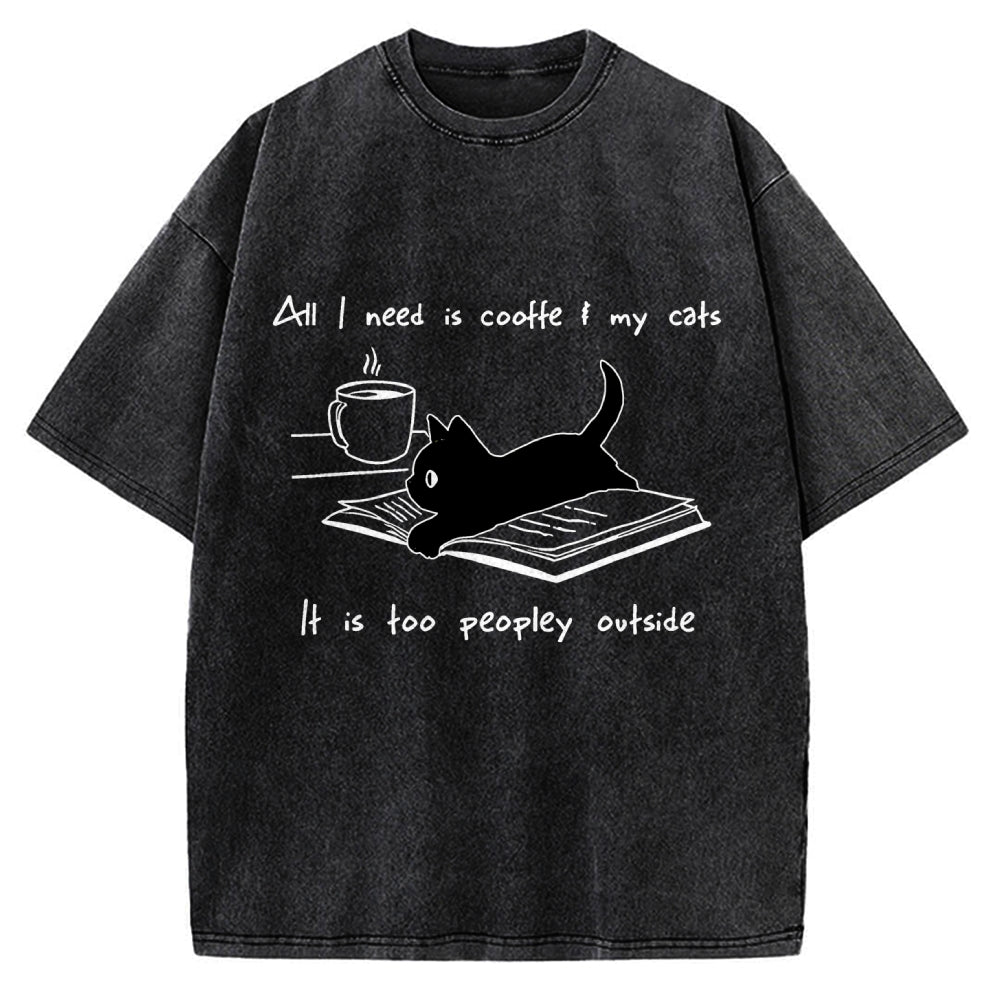 I Need Is Coffee And My Cat Vintage Washed T-shirt