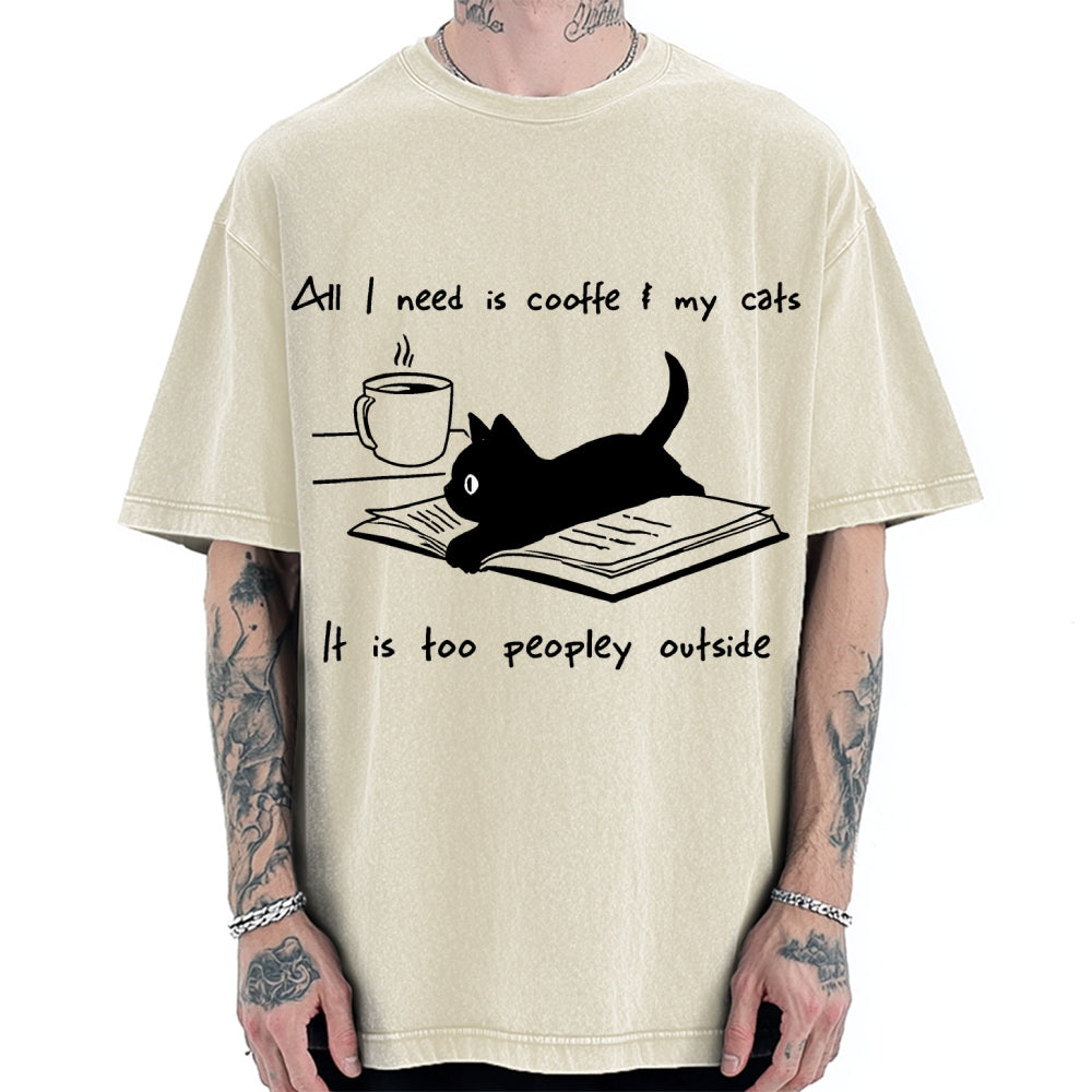 I Need Is Coffee And My Cat Vintage Washed T-shirt