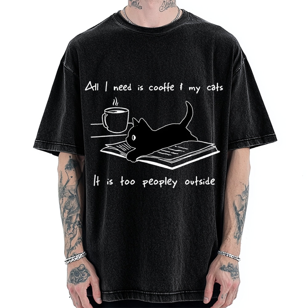 I Need Is Coffee And My Cat Vintage Washed T-shirt