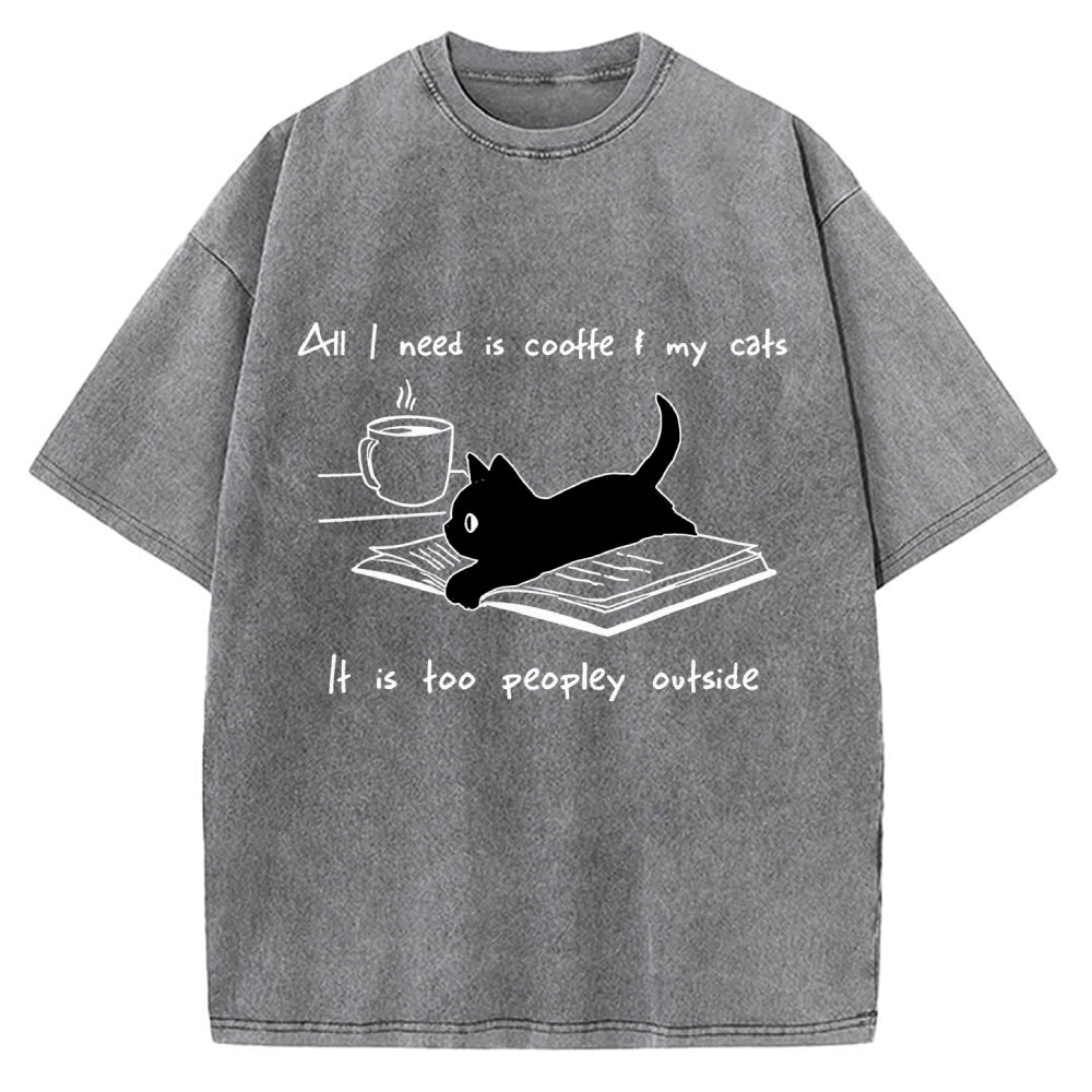 I Need Is Coffee And My Cat Vintage Washed T-shirt