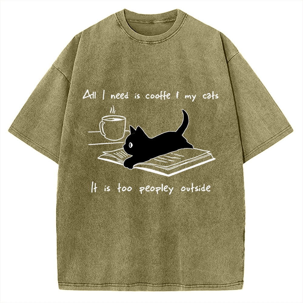 I Need Is Coffee And My Cat Vintage Washed T-shirt