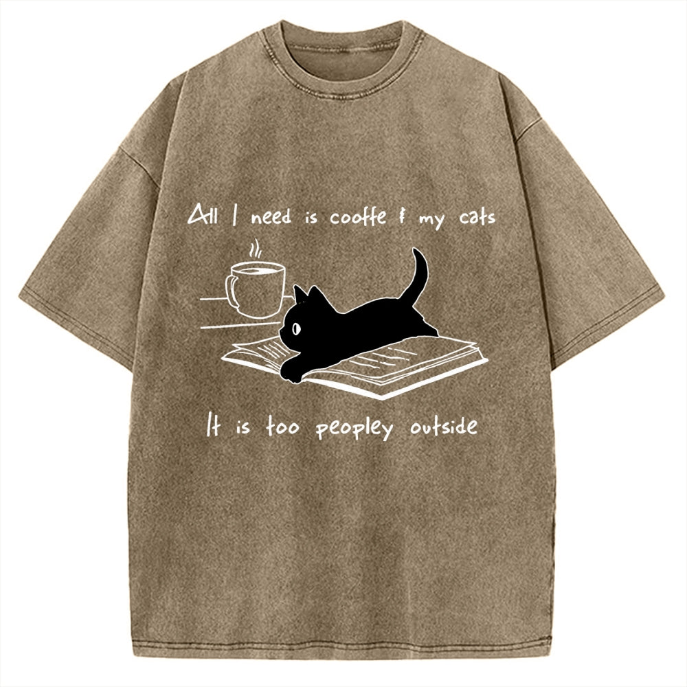 I Need Is Coffee And My Cat Vintage Washed T-shirt