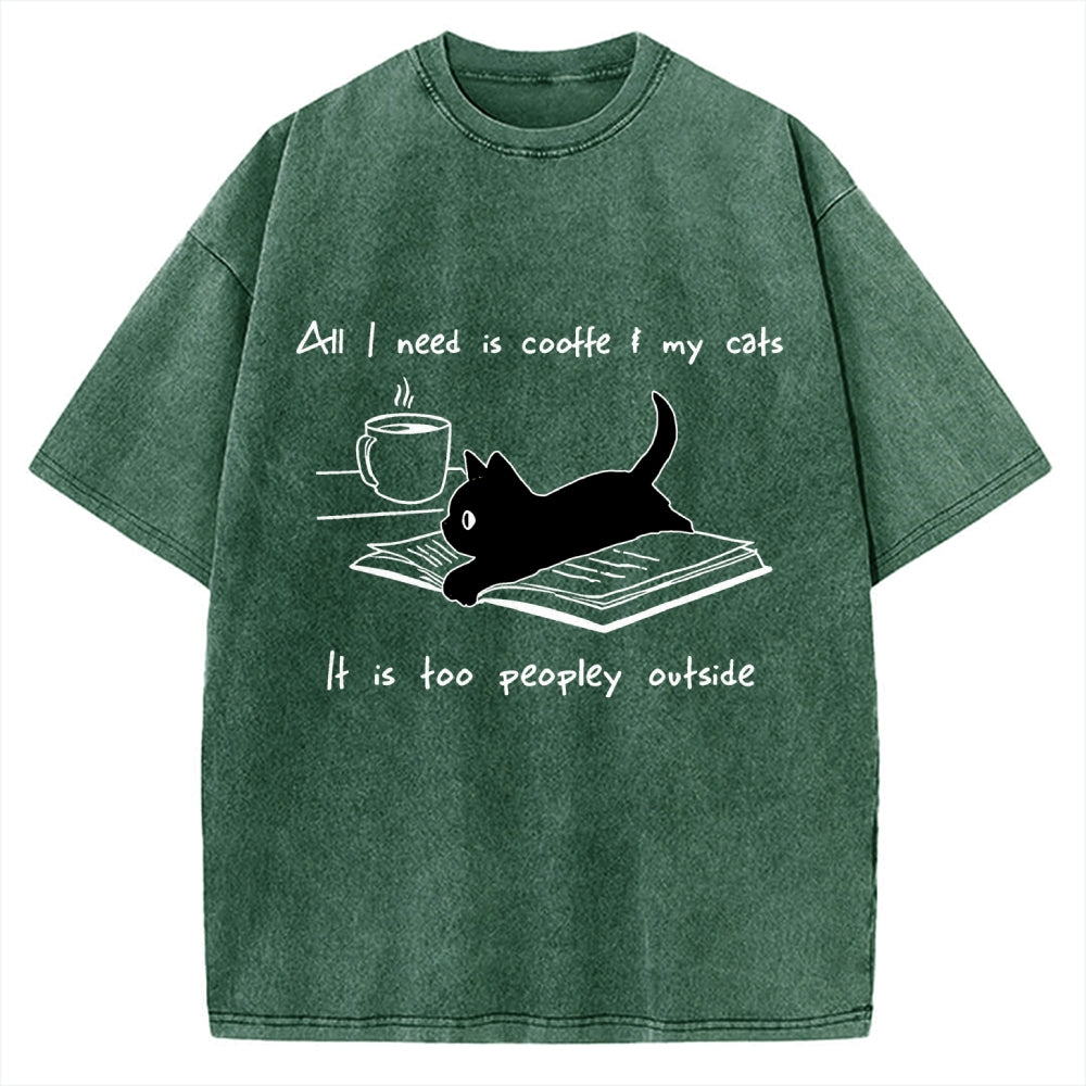 I Need Is Coffee And My Cat Vintage Washed T-shirt