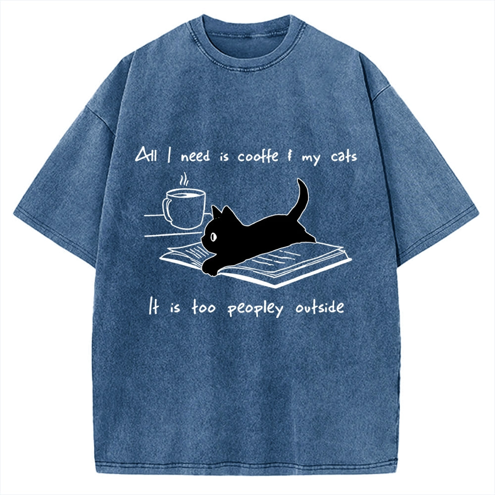 I Need Is Coffee And My Cat Vintage Washed T-shirt
