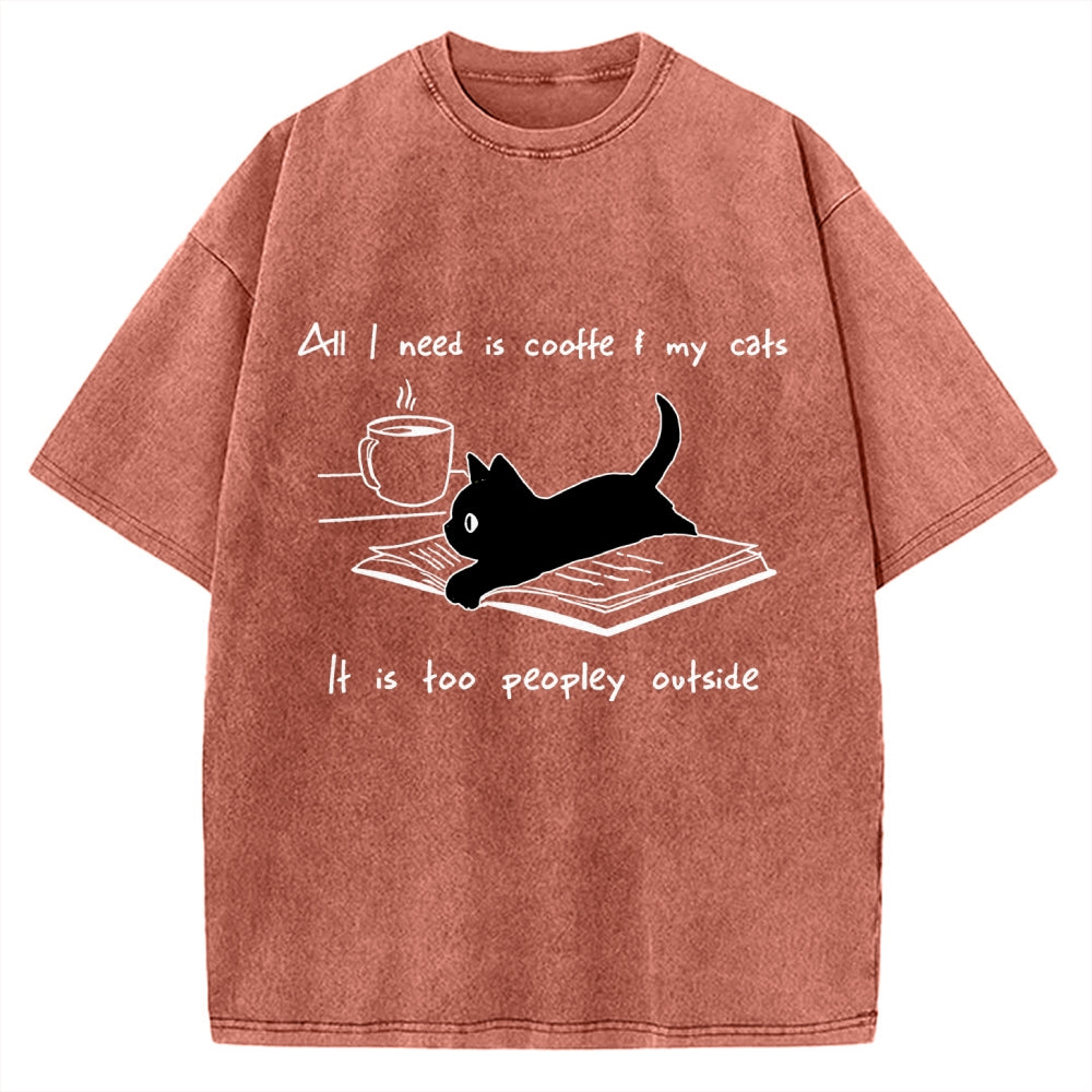 I Need Is Coffee And My Cat Vintage Washed T-shirt