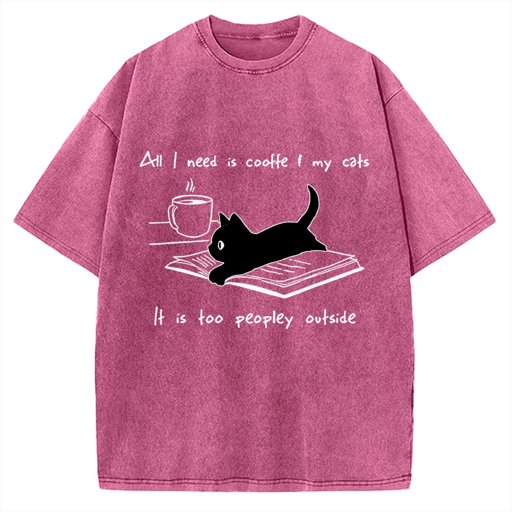 I Need Is Coffee And My Cat Vintage Washed T-shirt
