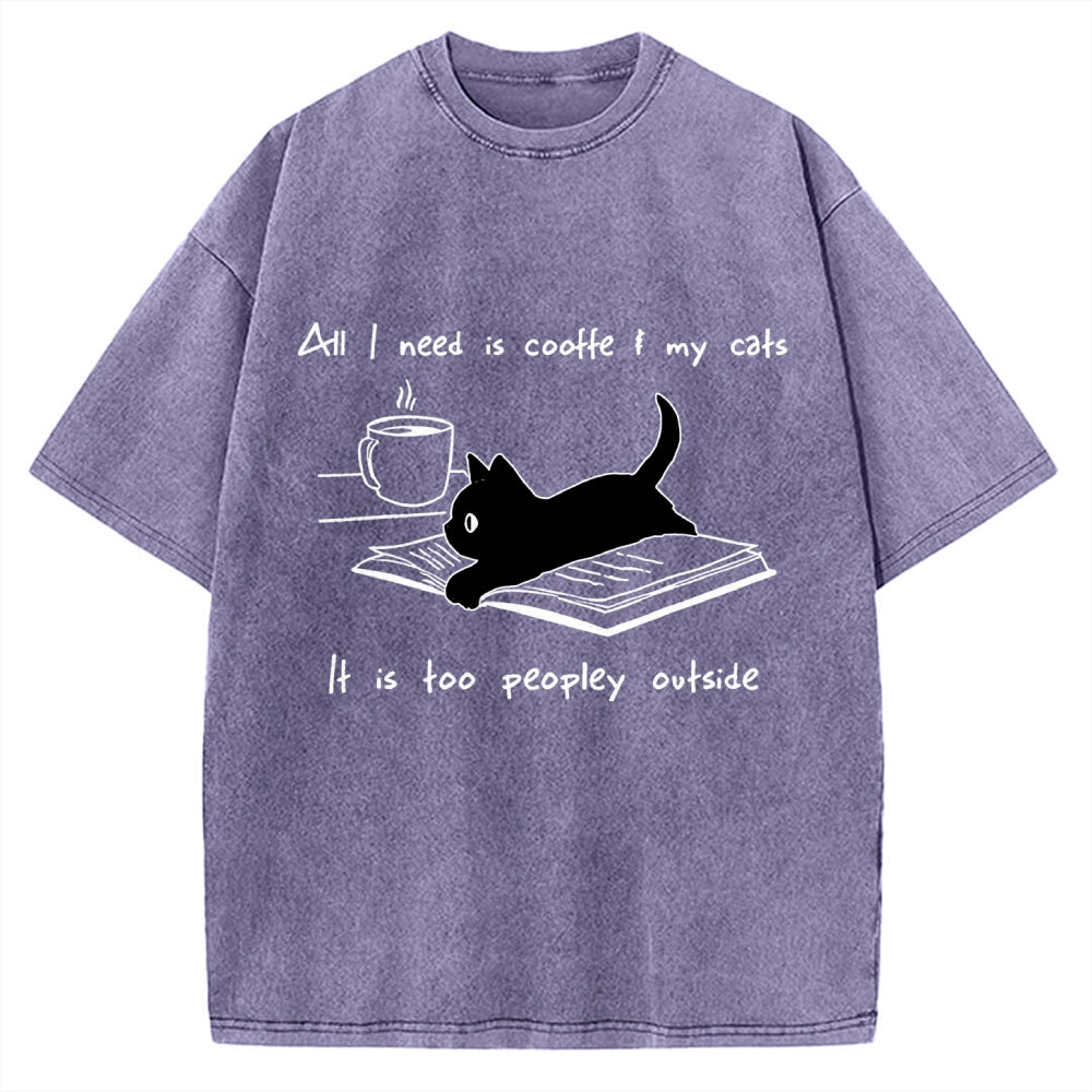 I Need Is Coffee And My Cat Vintage Washed T-shirt