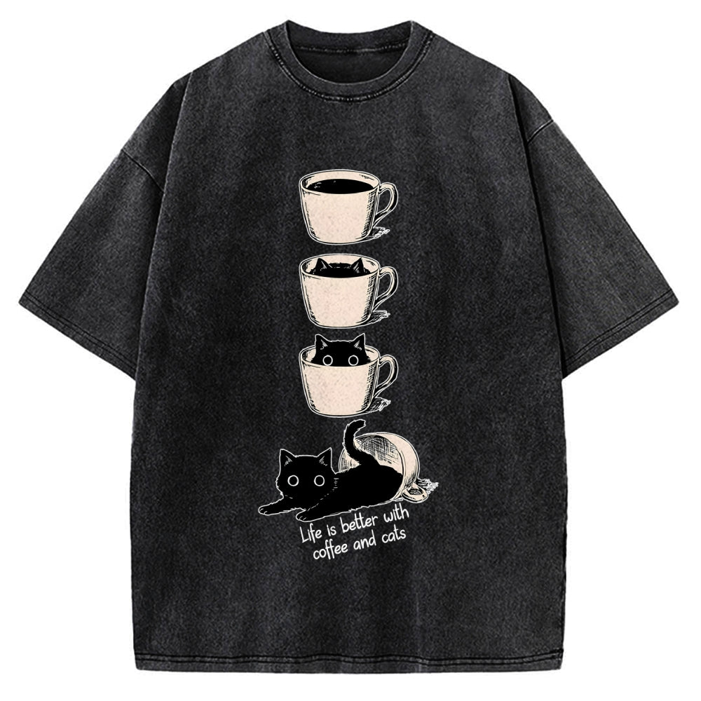 Coffee and Cats Vintage Washed T-shirt