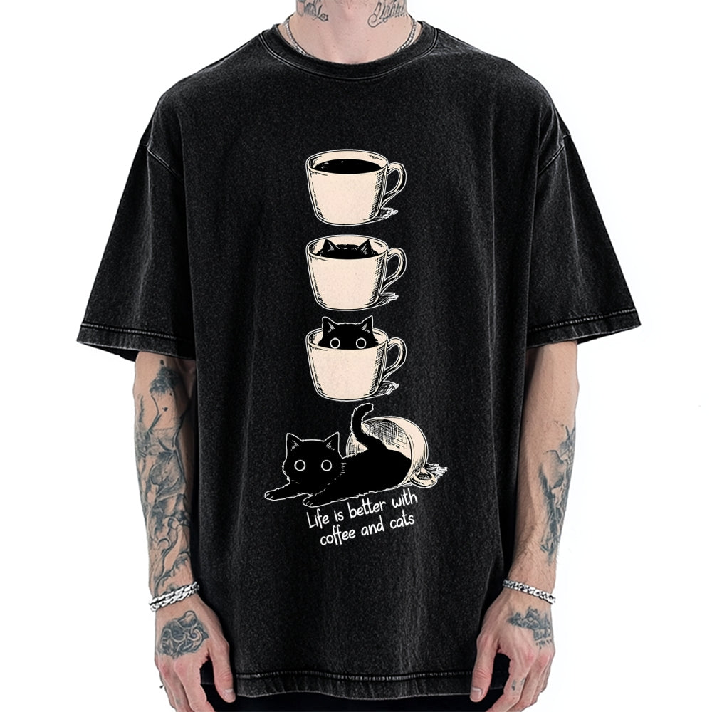 Coffee and Cats Vintage Washed T-shirt
