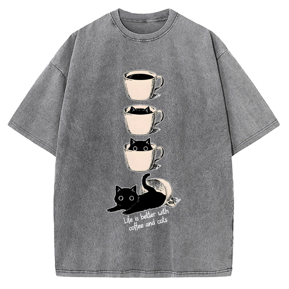 Coffee and Cats Vintage Washed T-shirt