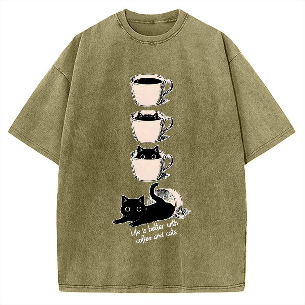 Coffee and Cats Vintage Washed T-shirt