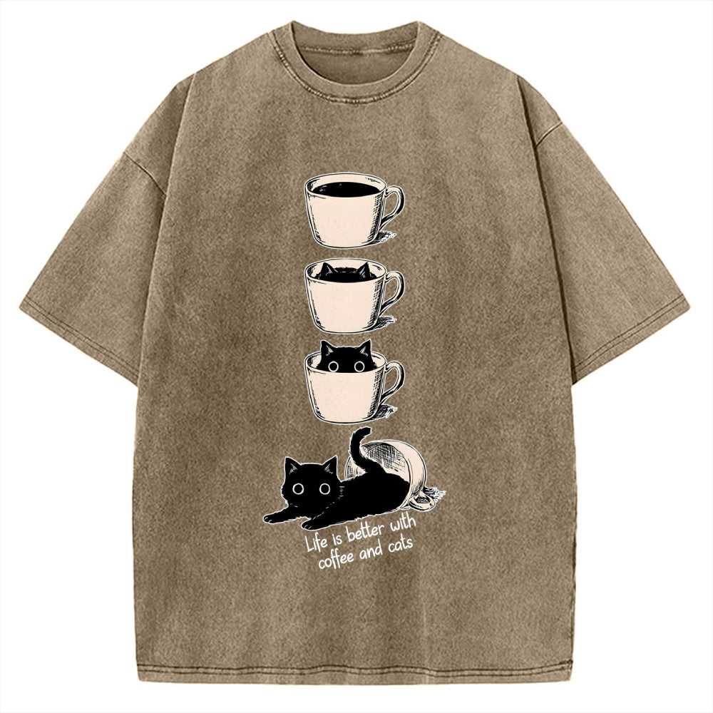 Coffee and Cats Vintage Washed T-shirt