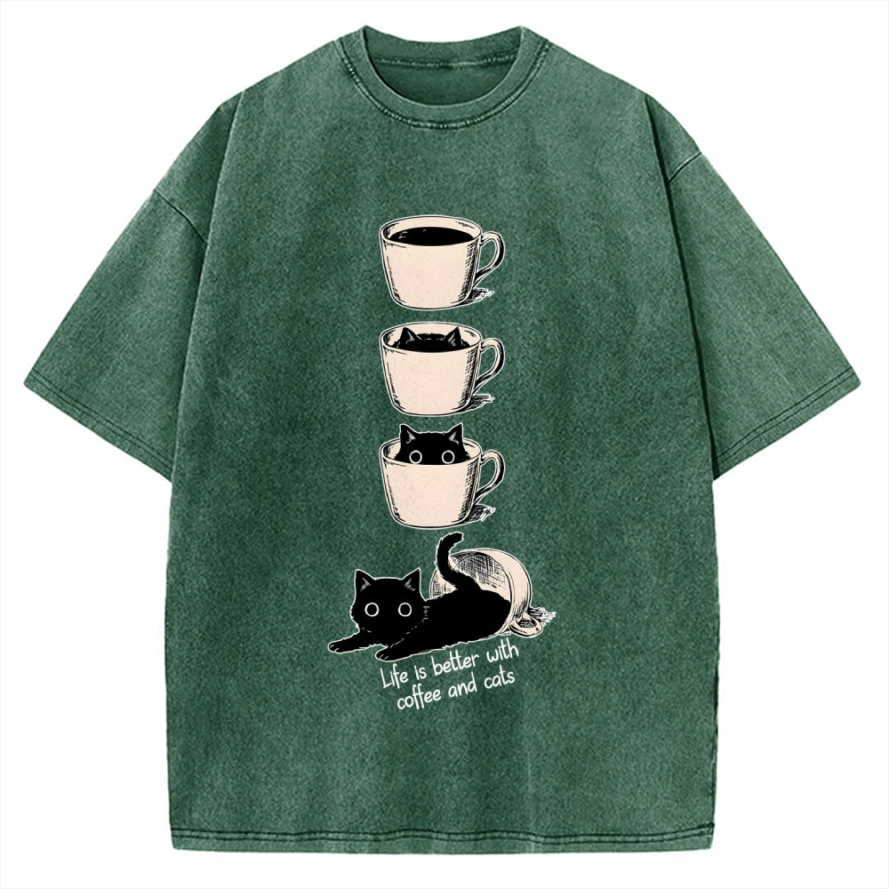 Coffee and Cats Vintage Washed T-shirt