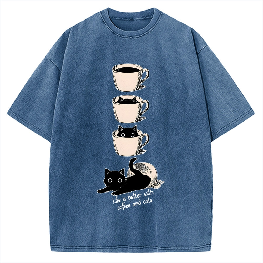 Coffee and Cats Vintage Washed T-shirt