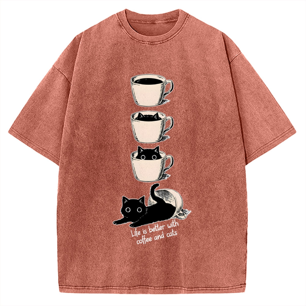 Coffee and Cats Vintage Washed T-shirt