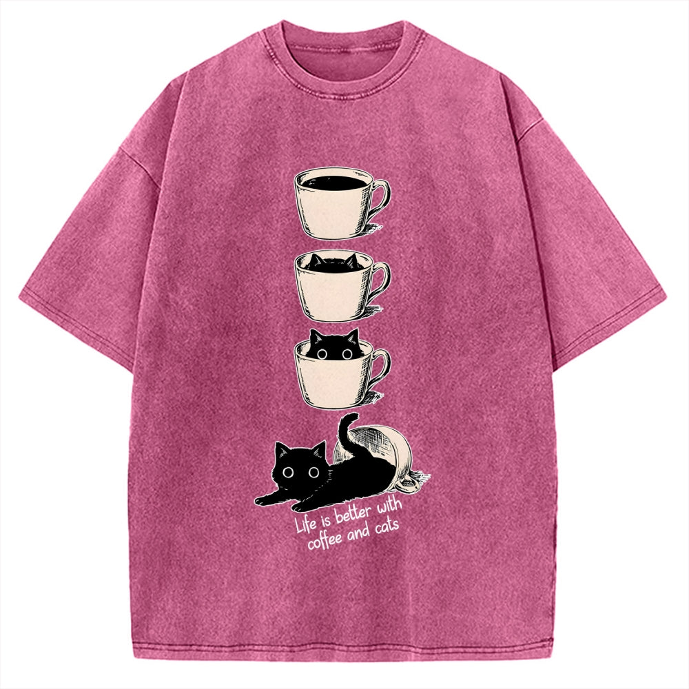 Coffee and Cats Vintage Washed T-shirt