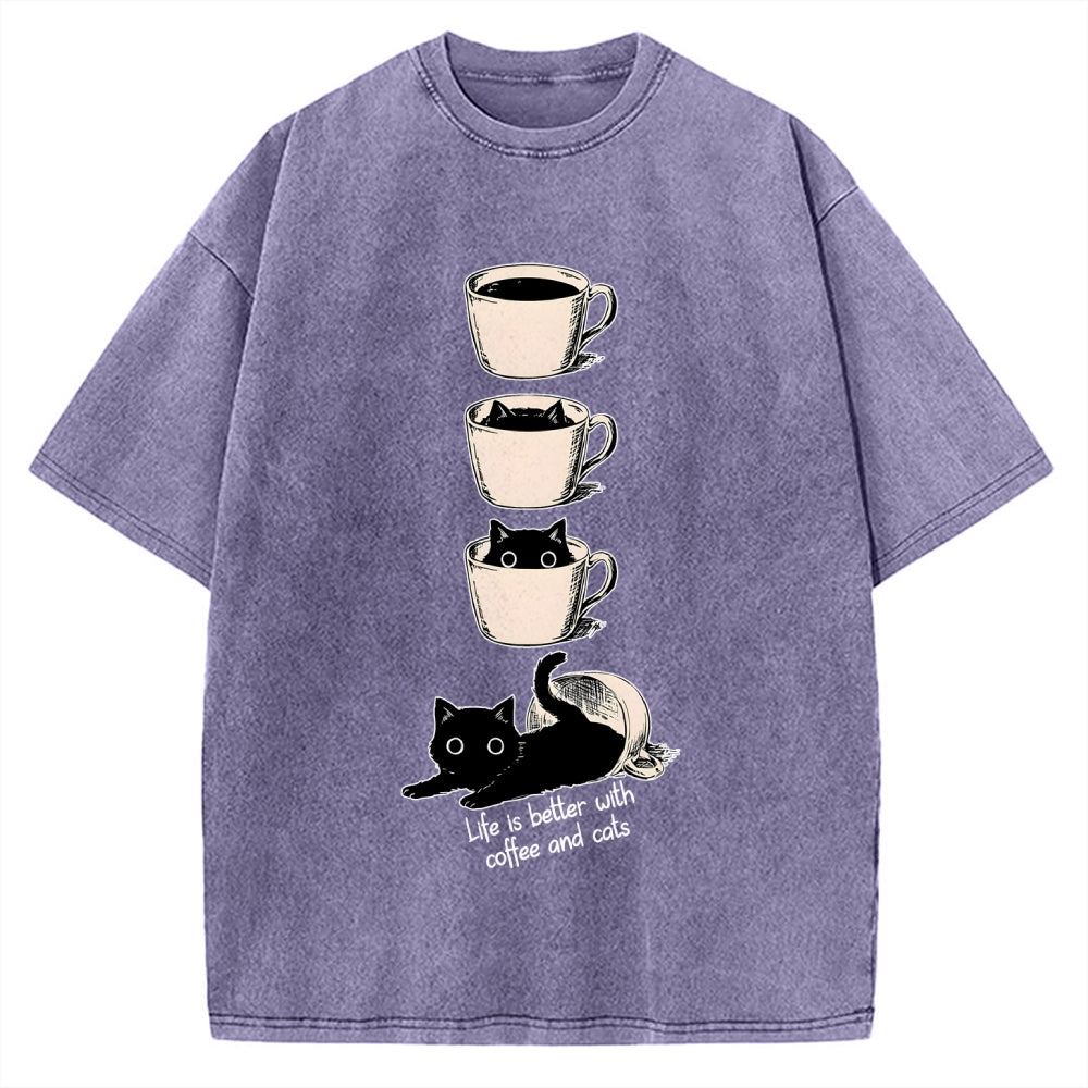 Coffee and Cats Vintage Washed T-shirt