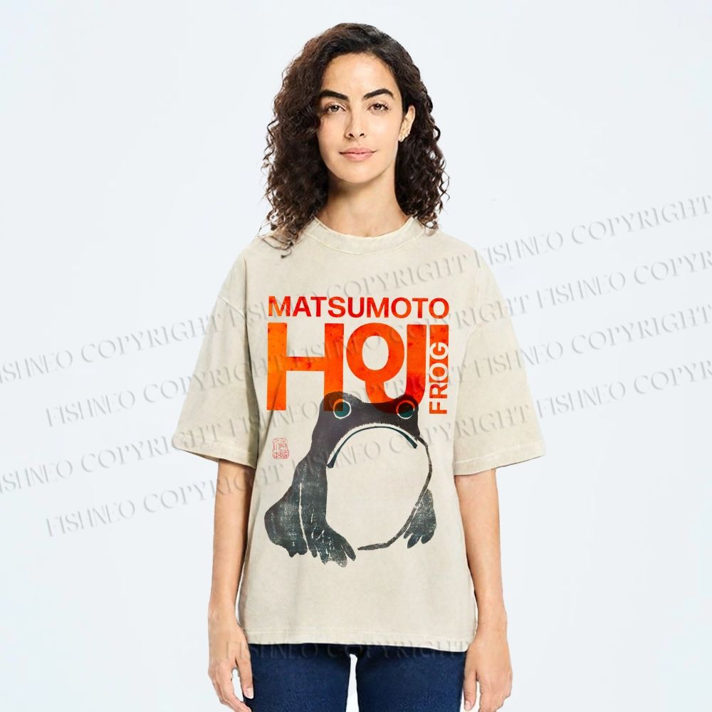 Unisex Matsumoto Hoji Frog Printed Washed Tee