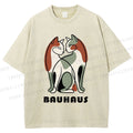 Unisex Bauhaus Colorful Cat Printed Washed Tee