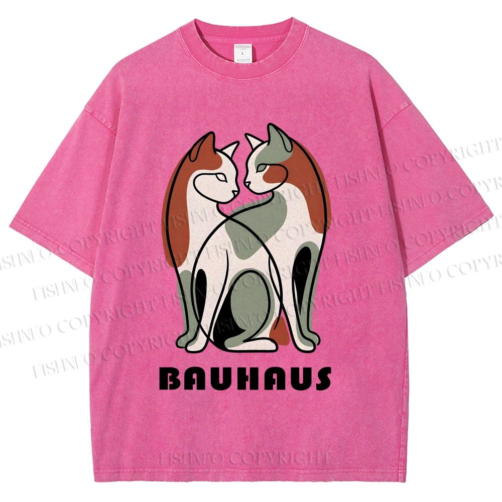Unisex Bauhaus Colorful Cat Printed Washed Tee