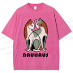 Unisex Bauhaus Colorful Cat Printed Washed Tee