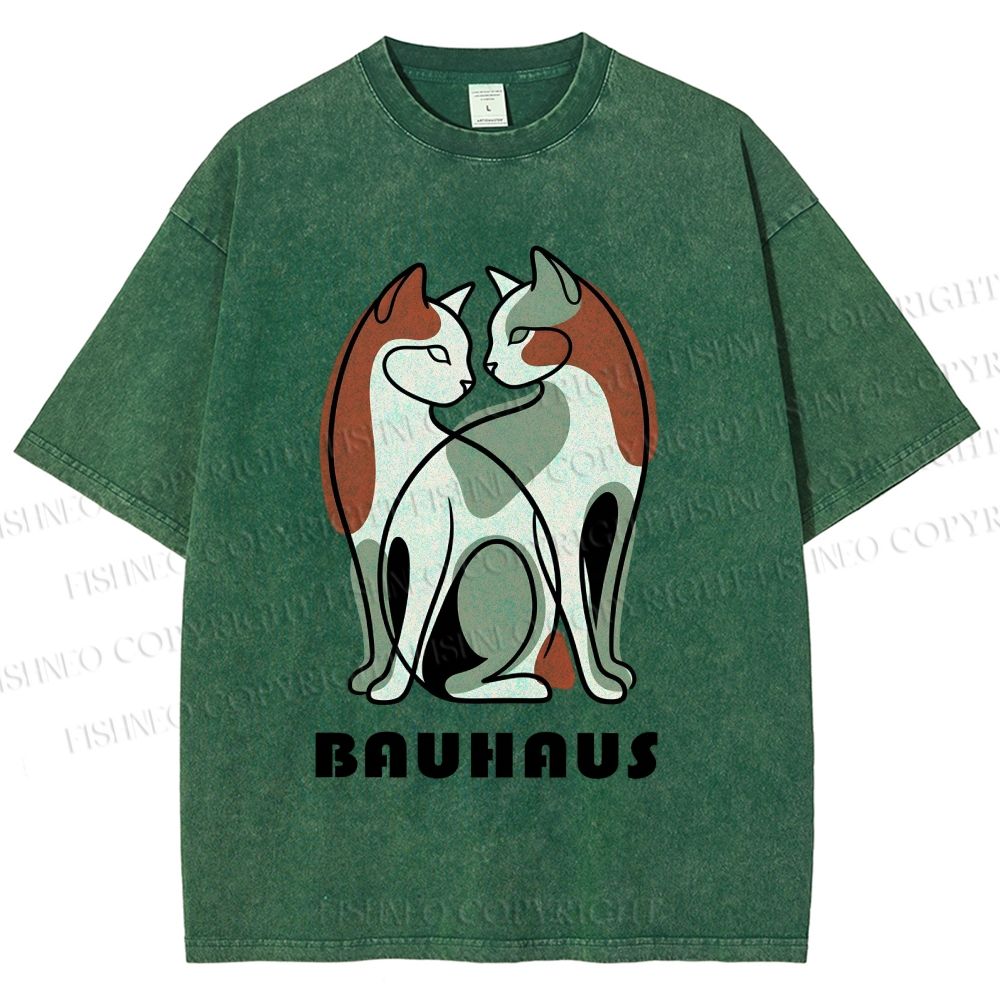 Unisex Bauhaus Colorful Cat Printed Washed Tee