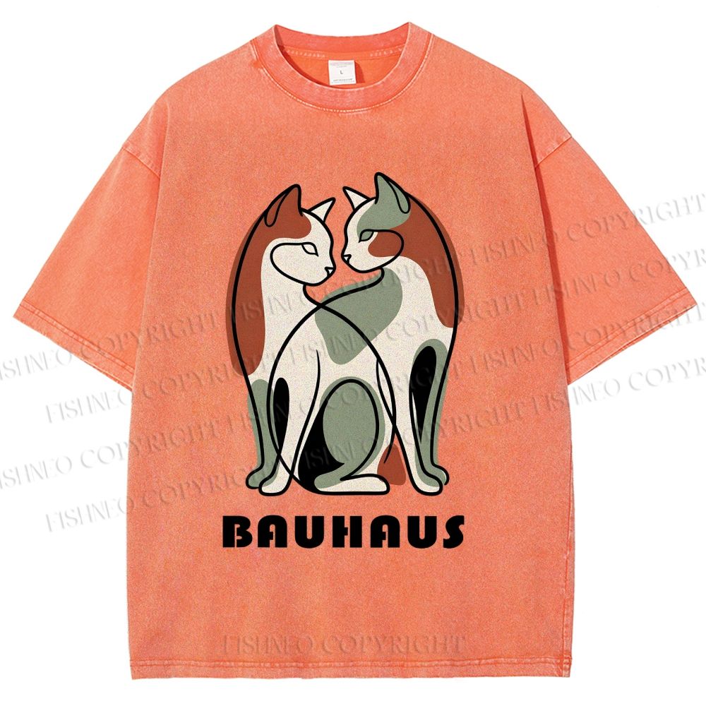 Unisex Bauhaus Colorful Cat Printed Washed Tee