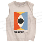 Unisex Bauhaus Geometric Eyes Printed Washed Tank Top