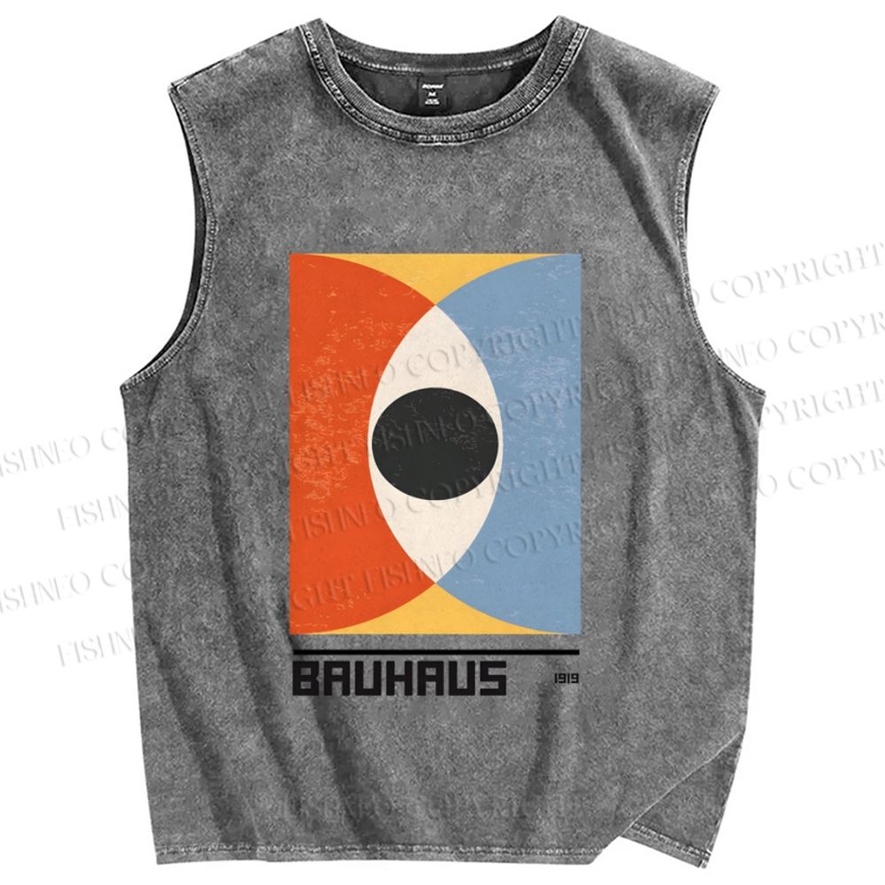 Unisex Bauhaus Geometric Eyes Printed Washed Tank Top