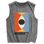 Unisex Bauhaus Geometric Eyes Printed Washed Tank Top