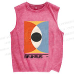 Unisex Bauhaus Geometric Eyes Printed Washed Tank Top