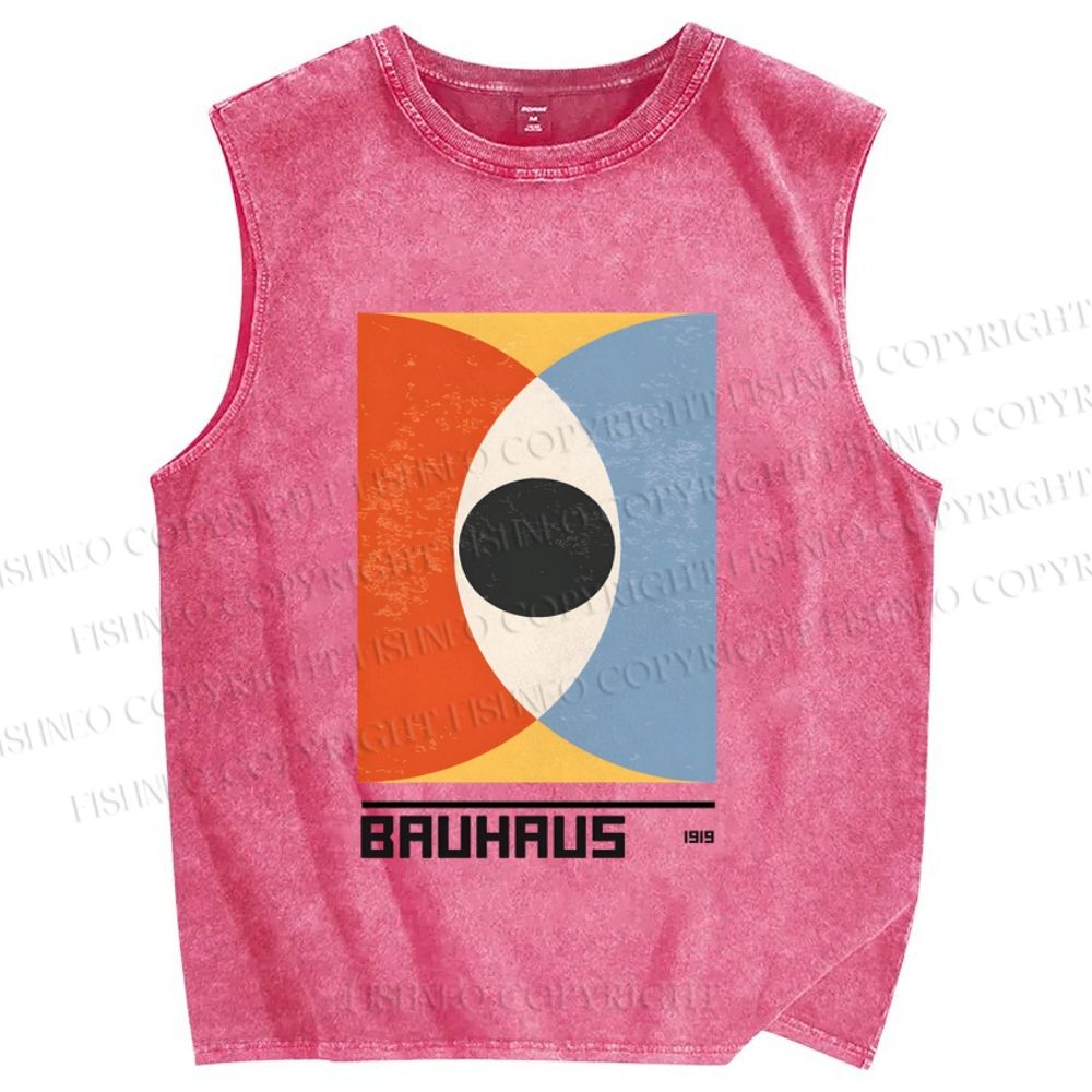 Unisex Bauhaus Geometric Eyes Printed Washed Tank Top