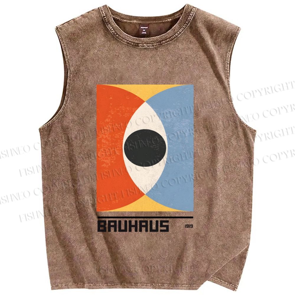 Unisex Bauhaus Geometric Eyes Printed Washed Tank Top