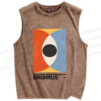 Unisex Bauhaus Geometric Eyes Printed Washed Tank Top