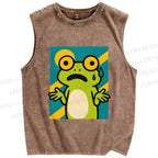 Unisex The Helpless Frog Printed Washed Tank Top