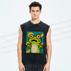 Unisex The Helpless Frog Printed Washed Tank Top