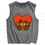 Unisex Monkey in Love Printed Washed Tank Top
