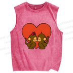 Unisex Monkey in Love Printed Washed Tank Top