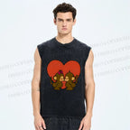 Unisex Monkey in Love Printed Washed Tank Top