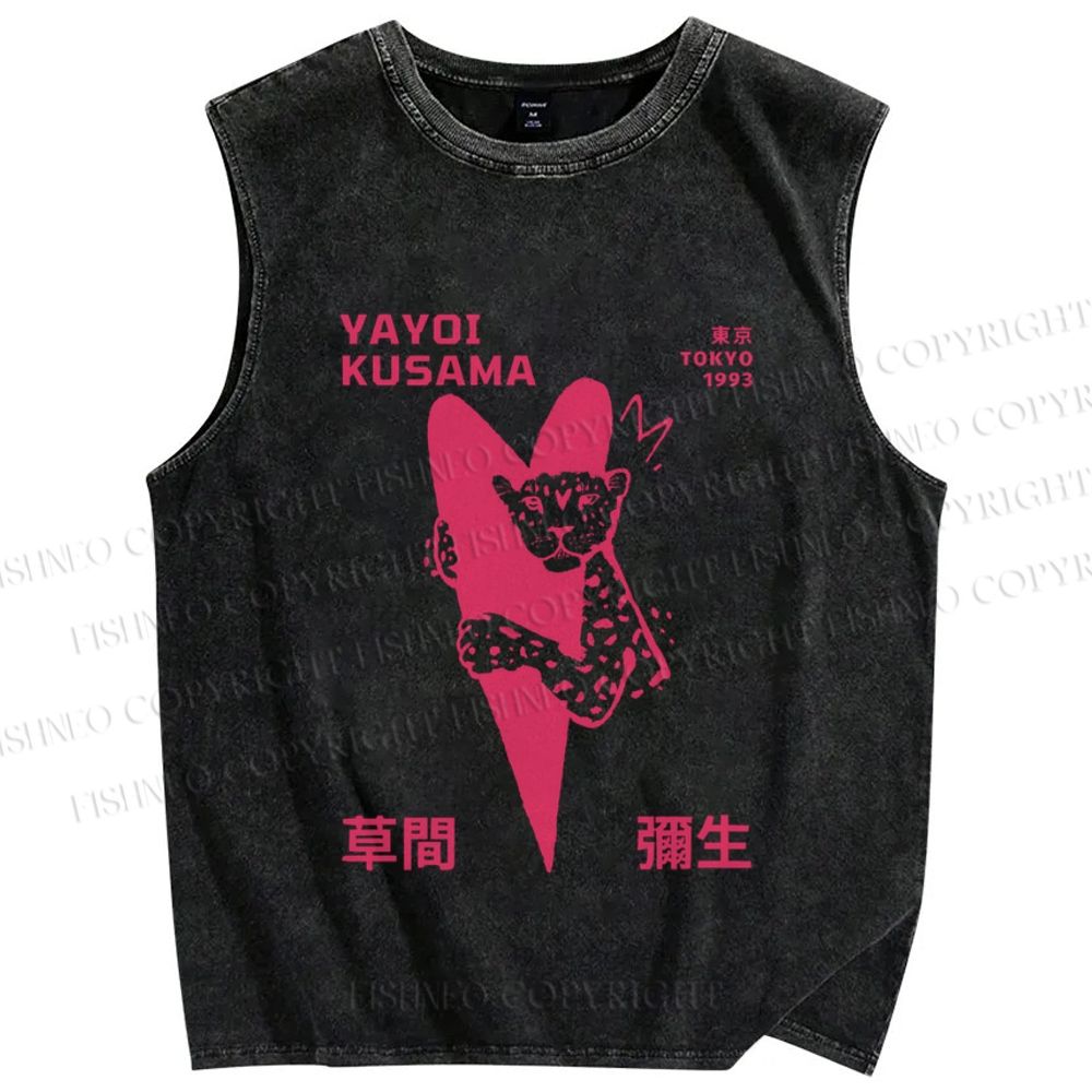 Unisex Yayoi Kusama Pink Panther in Love Printed Washed Tank Top