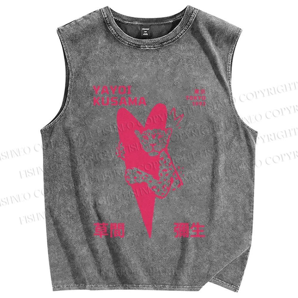 Unisex Yayoi Kusama Pink Panther in Love Printed Washed Tank Top