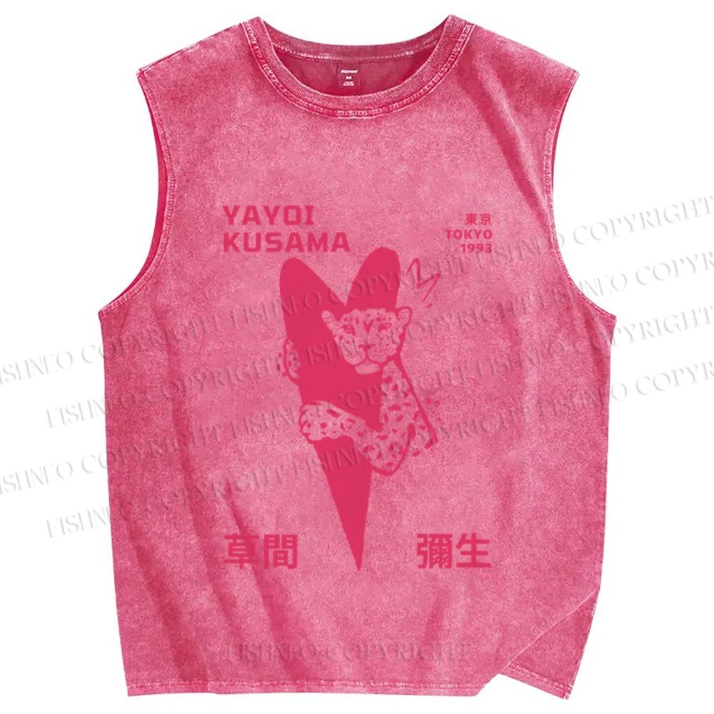 Unisex Yayoi Kusama Pink Panther in Love Printed Washed Tank Top