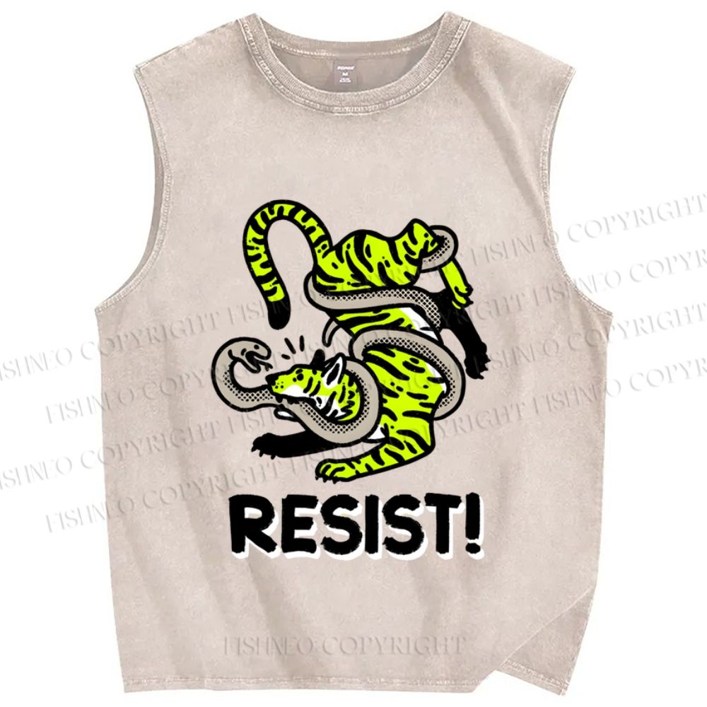 Unisex Tiger Snake Resist Printed Washed Tank Top