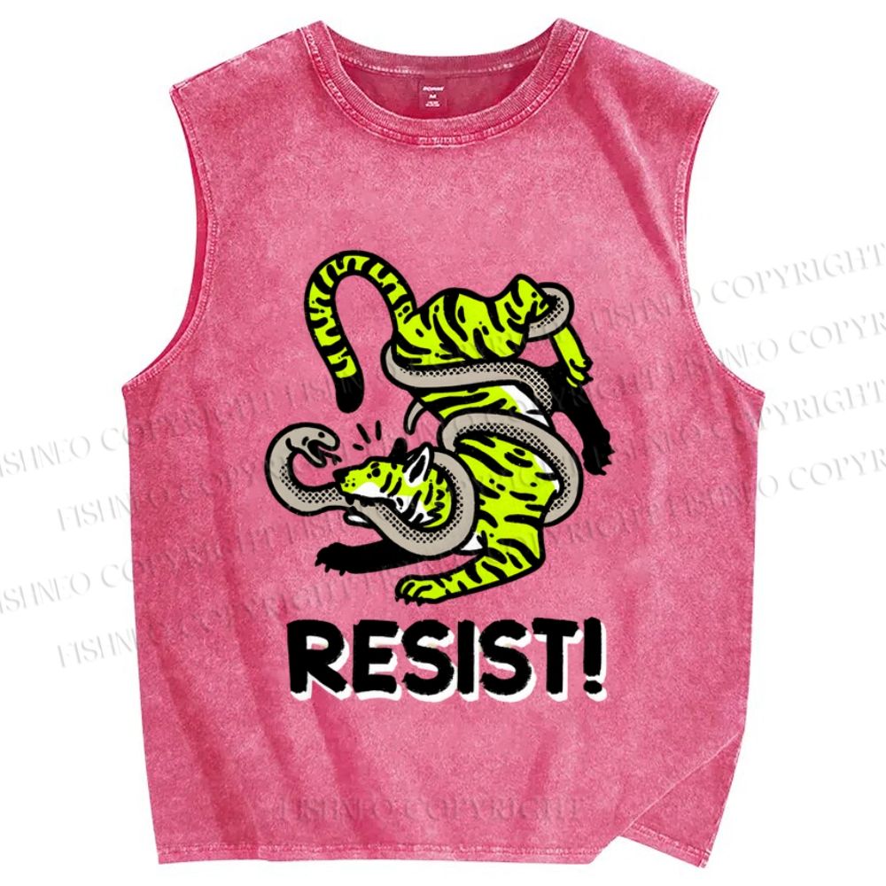 Unisex Tiger Snake Resist Printed Washed Tank Top