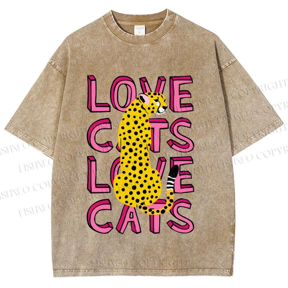Unisex Love Cats Panther Printed Washed Tee