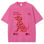 Unisex Yayoi Kusama Love Dog Printed Washed Tee