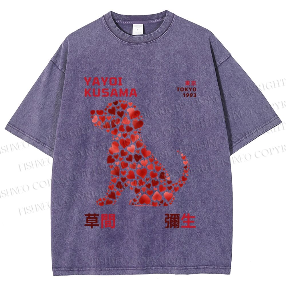 Unisex Yayoi Kusama Love Dog Printed Washed Tee