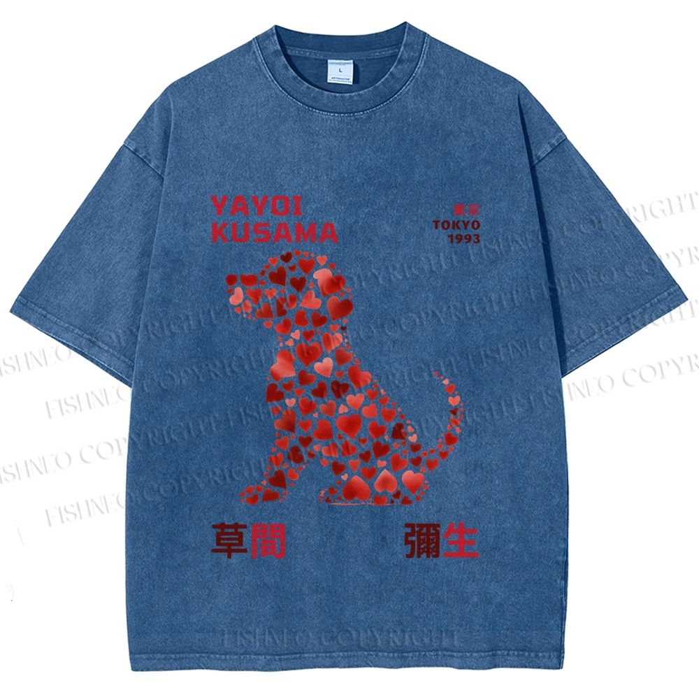 Unisex Yayoi Kusama Love Dog Printed Washed Tee