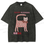 Unisex Yayoi Kusama Cat With Dots Printed Washed Tee
