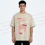Unisex Yayoi Kusama Cat With Dots Printed Washed Tee